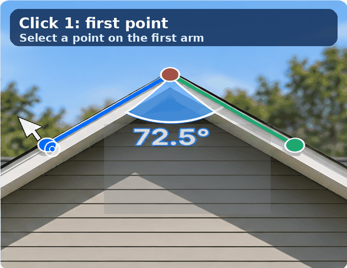 Animated example of selecting three points to measure a roof angle